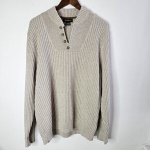 Eddie Bauer Men’s Knit Henley Sweater Beige Long Sleeve Cotton Size L